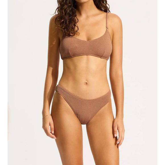NEW SEAFOLLY textured bralette high cut bikini in bronze - Picture 1 of 4